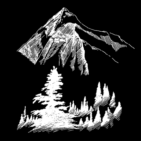 Wild nature Mountain Wood Trees North landscapeのイラスト素材