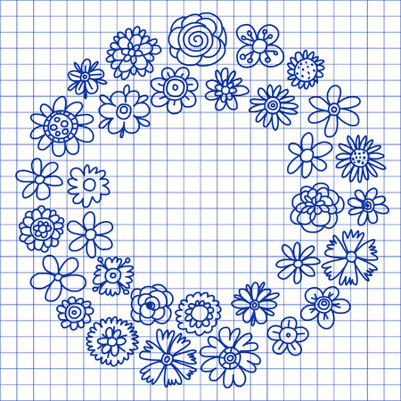 Set of doodle sketch flowers. Collection of doodle flowers icons. Vector illustration.のイラスト素材