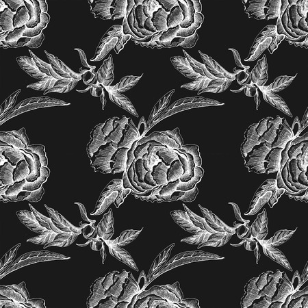 Beautiful pattern with a flowers, roses, peony of vintage garden. Retro illustration Seamless patternの写真素材