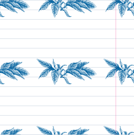 Seamless vector flower peony rose pattern with sketch flowers and leafs. Hand drawn imageのイラスト素材
