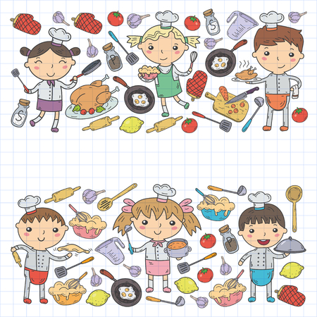 Cute Kids Chef on white background Children cooking Kitchen children Cooking lessonのイラスト素材