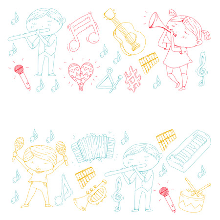 School of music Musical theater  kids instrument pattern design.のイラスト素材