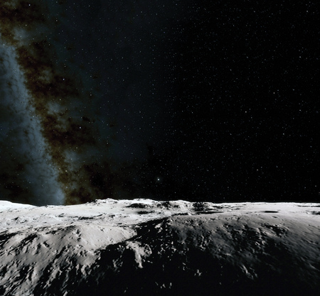 Moon surface. Realistic 3d render of moon and space. Space and planet. Satellite. Nebula. Stars.の写真素材