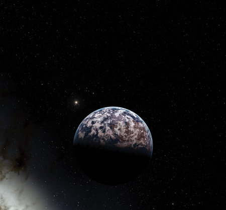 Moon surface. Realistic 3d render of moon and space. Space and planet. Satellite. Nebula. Stars.