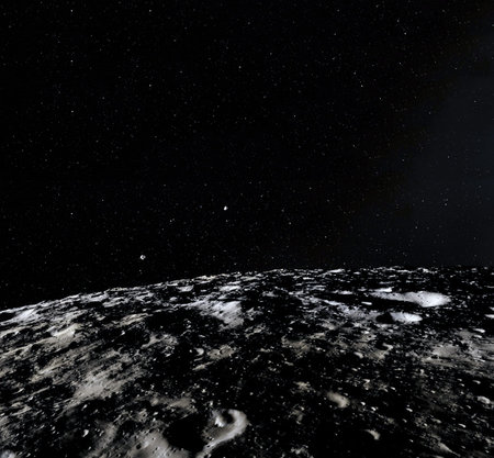 Moon surface. Realistic 3d render of moon and space. Space and planet. Satellite. Nebula. Stars.