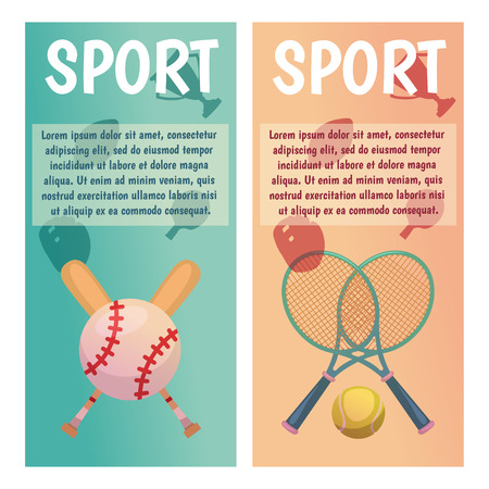 Vector banners with sport icons. Tennis. Baseball. Flat illustration.のイラスト素材