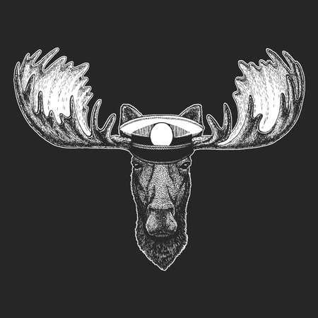 Moose, elk Hand drawn illustration for tattoo, emblem, badge, logo, patch t-shirtのイラスト素材