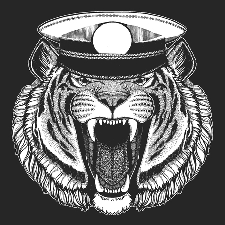 Wild tiger Hand drawn image for tattoo, emblem, badge, logo, patch, t-shirtのイラスト素材