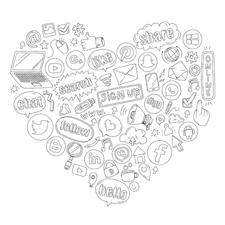 Social media and teamwork icons. Doodle images. Management, business infographicのイラスト素材