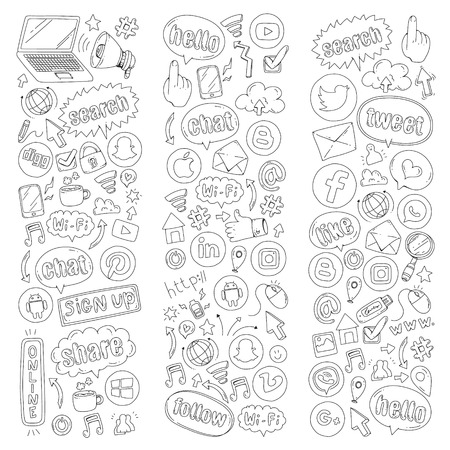Social media and teamwork icons. Doodle images. Management, business infographicのイラスト素材