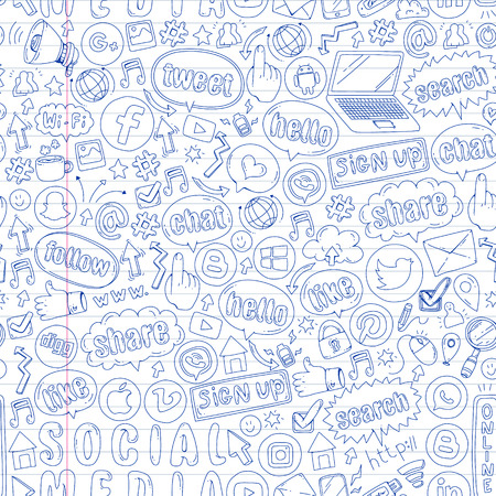 Social media and teamwork icons. Doodle images. Management, business infographicのイラスト素材