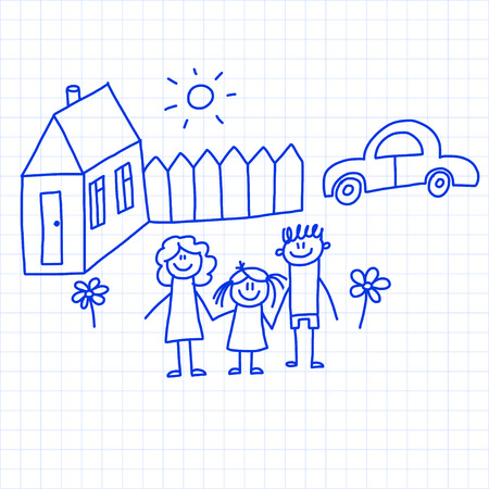 Happy family with small children and houseのイラスト素材