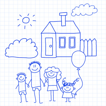 Happy family with small children and houseのイラスト素材