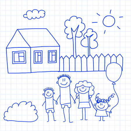 Happy family with small children and houseのイラスト素材