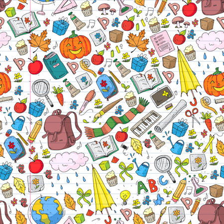Vector seamless pattern with school and education iconsのイラスト素材