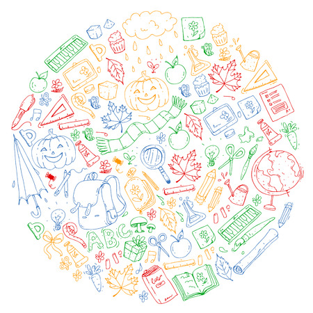 Vector seamless pattern with school and education iconsのイラスト素材
