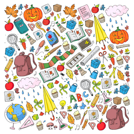 Vector seamless pattern with school and education iconsのイラスト素材