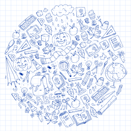 Vector seamless pattern with school and education iconsのイラスト素材