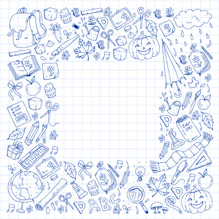 Vector seamless pattern with school and education iconsのイラスト素材
