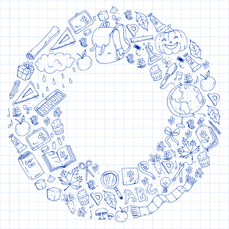 Vector seamless pattern with school and education iconsのイラスト素材