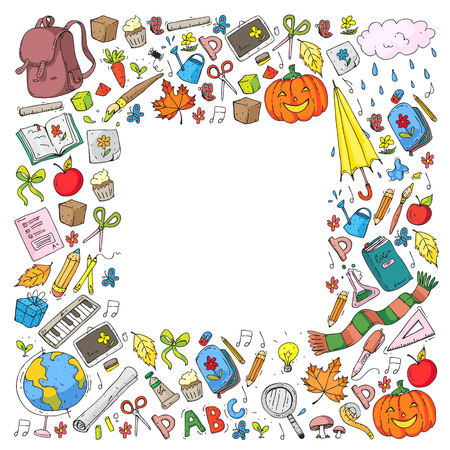 Vector seamless pattern with school and education iconsのイラスト素材