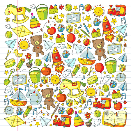 Kindergarten Vector pattern with toys and items for educationのイラスト素材