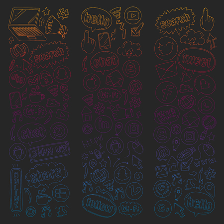 Social media and teamwork icons. Doodle images. Management, business infographicのイラスト素材