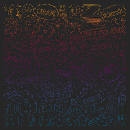 Social media and teamwork icons. Doodle images. Management, business infographicのイラスト素材
