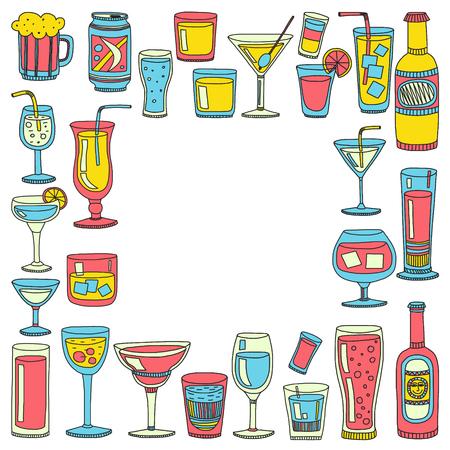 Collection of popular cocktails for the menu. Vector illustrationのイラスト素材