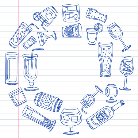 Collection of popular cocktails for the menu. Vector illustrationのイラスト素材