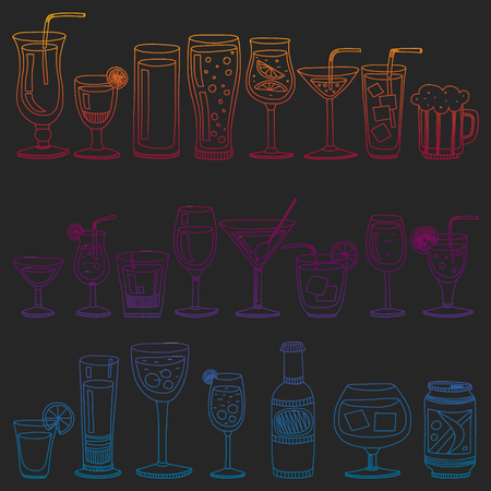 Collection of popular cocktails for the menu. Vector illustrationのイラスト素材