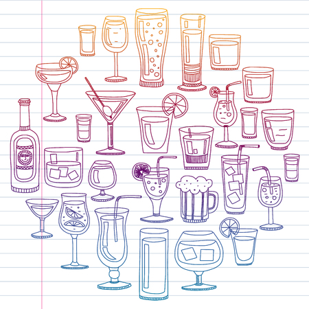 Collection of popular cocktails for the menu. Vector illustrationのイラスト素材