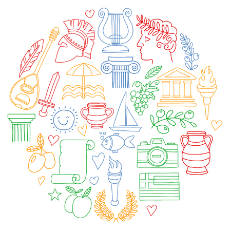 Vector set of doodle Greece iconsのイラスト素材