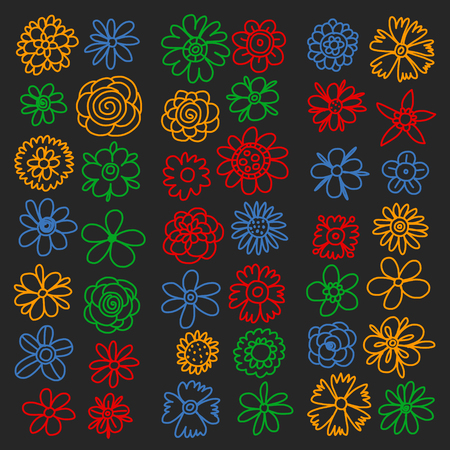 Vector set of colorful doodle flowers. Wedding ornamentのイラスト素材