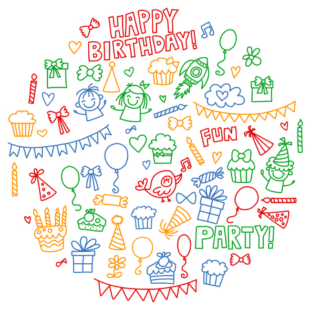 Vector pattern for birthday party for little kindergarten, school children.のイラスト素材