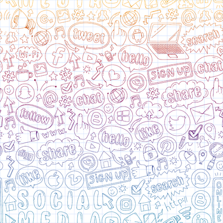 Social media and teamwork icons. Doodle images. Management, business infographicのイラスト素材