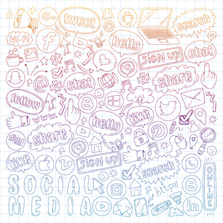Social media and teamwork icons. Doodle images. Management, business infographicのイラスト素材