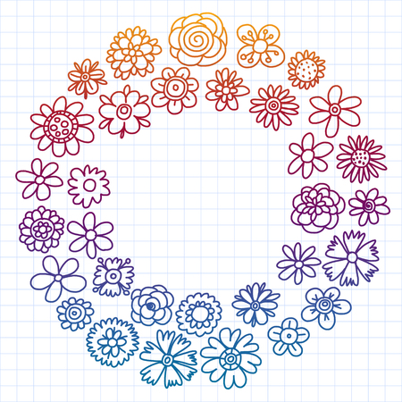 Vector set of colorful doodle flowers. Wedding ornamentのイラスト素材