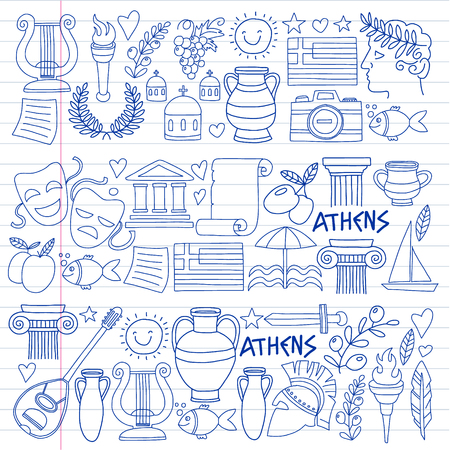 Vector set of doodle Greece iconsのイラスト素材
