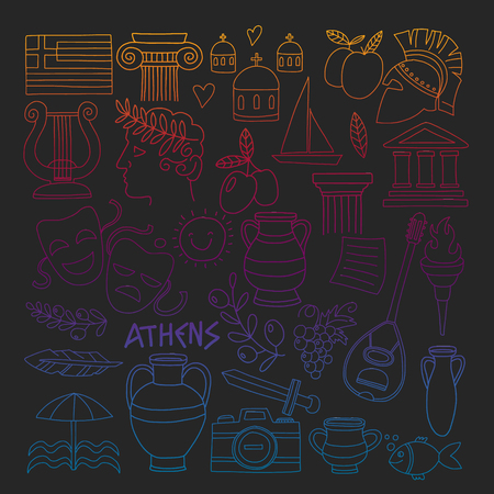 Vector set of doodle Greece iconsのイラスト素材