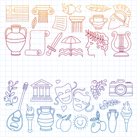 Vector set of doodle Greece iconsのイラスト素材