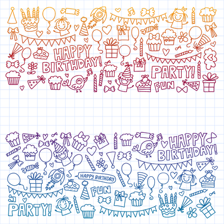 Vector pattern for birthday party for little kindergarten, school children.のイラスト素材