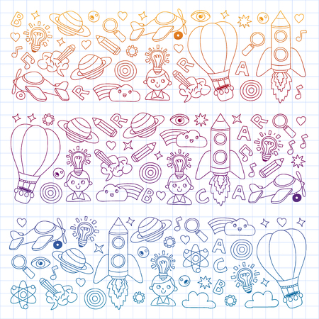 Education and imagination illustration for little children. Image for kindergarten, school kids. Travel, adventure, explorationのイラスト素材