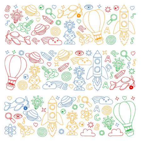 Education and imagination illustration for little children. Image for kindergarten, school kids. Travel, adventure, explorationのイラスト素材