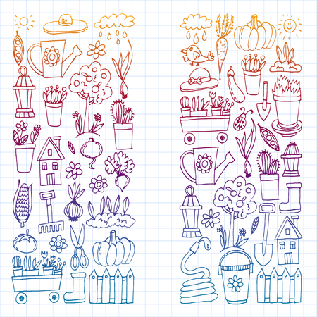 Garden, agriculture, garden tools, equipment harvest Icons of gardening itemsのイラスト素材