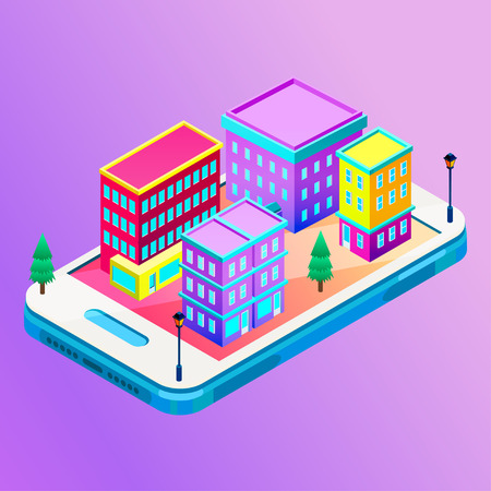 Vector isometric city with skysrapers. Town infographic illustration.のイラスト素材