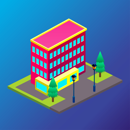 Vector isometric city with skysrapers. Town infographic illustration.のイラスト素材