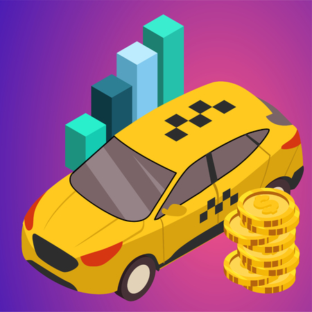 Taxi vector car illustration. Transport icon, symbol of transportation. Vehicle traffic banner design. Speed deliveryのイラスト素材