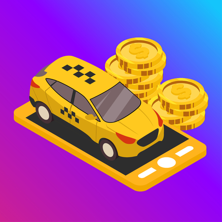 Taxi vector car illustration. Transport icon, symbol of transportation. Vehicle traffic banner design. Speed delivery.のイラスト素材
