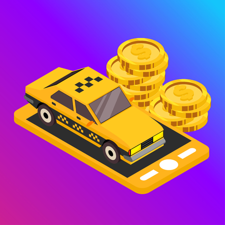 Taxi vector car illustration. Transport icon, symbol of transportation. Vehicle traffic banner design. Speed deliveryのイラスト素材